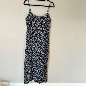 Mango black and blue floral midi dress size medium/8
